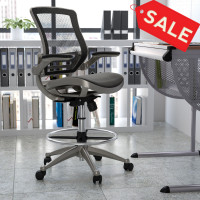Flash Furniture BL-LB-8801X-D-BK-GR-GG Mid-Back Transparent Black Mesh Drafting Chair with Graphite Silver Frame and Flip-Up Arms